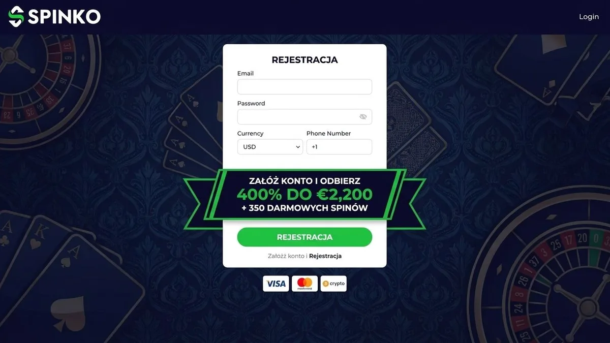Rejestracja z bonusem w Spinko